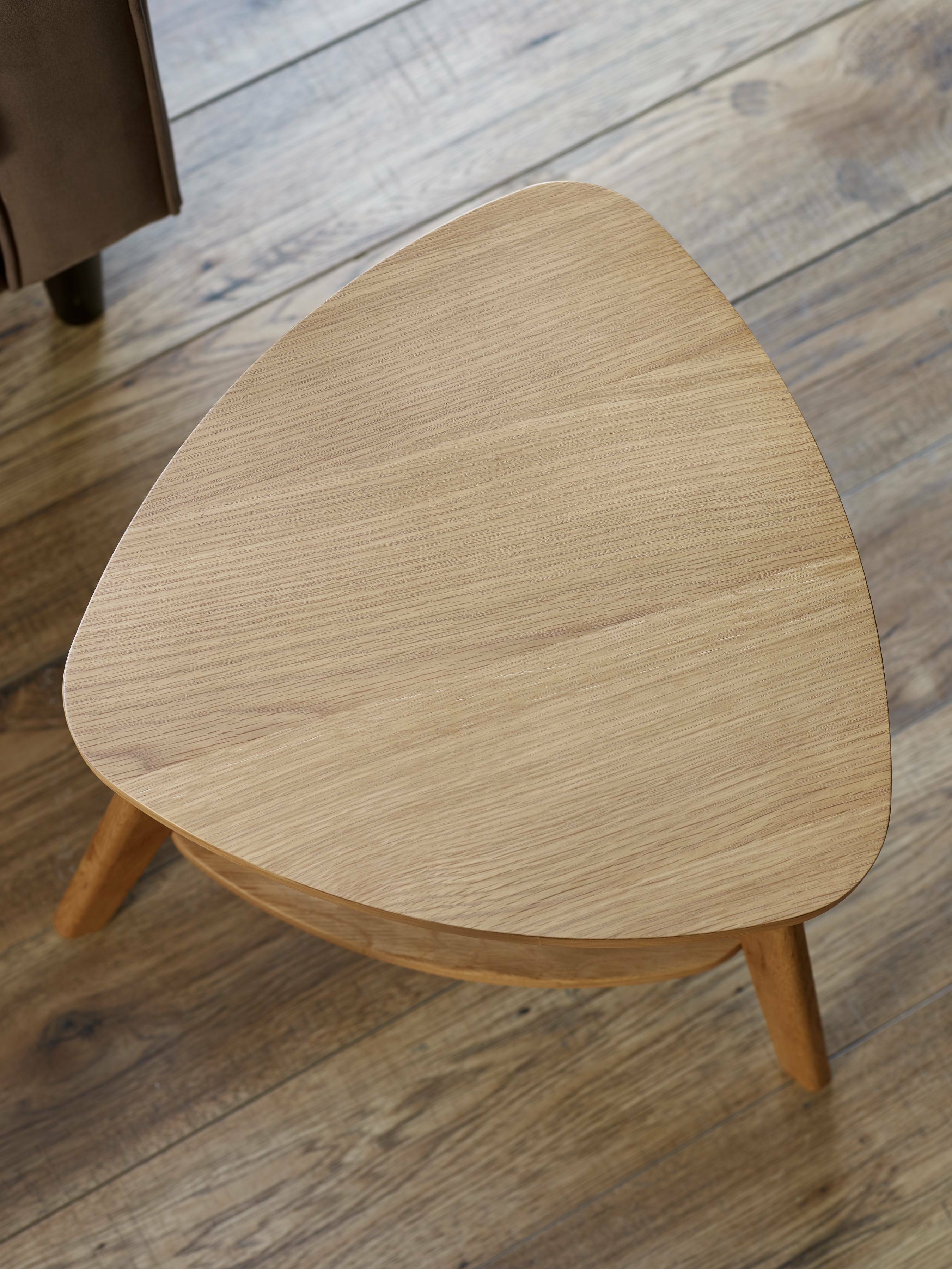 Cadio Natural Oak Wood & Rattan Triangular Side Table